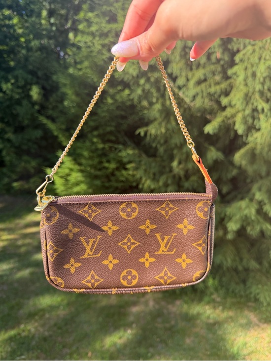 Louis Vuitton Handbags - Louis Vuitton Brown Monogram Mini Pochette with Gold Chain Strap